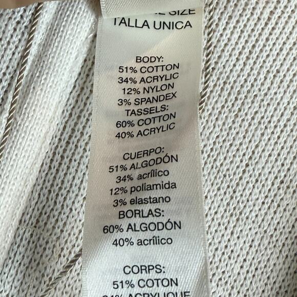 Chico's Cardigan One Size Beige Knit Asymmetrical Open Front Fringe Hem NWT - Picture 5 of 6